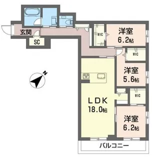 ウィズプラス浦和美園 イースト A棟【3階】の間取り