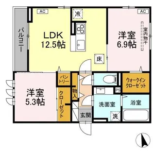 DーROOM六十人町 B B棟【1階】の間取り
