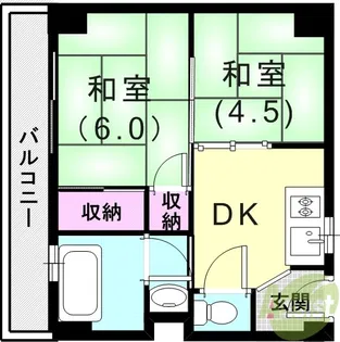 潮見が丘コーポラス【6階】の間取り