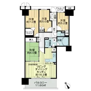 溝の口ガーデンアクアス アクアウィング【17階】の間取り