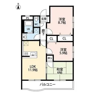 ヴェルジュ新飯田【1階】の間取り