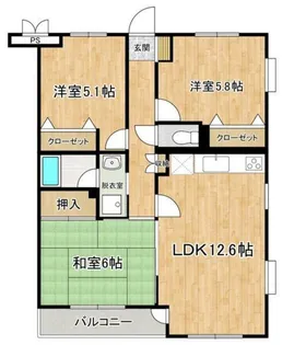 クィーンズ・ヴィラ武蔵浦和【5階】の間取り