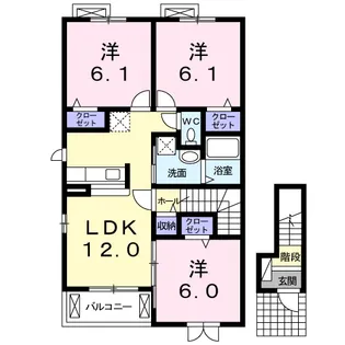 【3LDK・南向き・ 角部屋】 ネオ・レジデンス A 201号室【2階】の間取り
