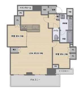プラウドタワー北浜【33階】の間取り