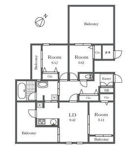 バティール喜多見【3階】の間取り