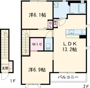リーフガーデンハイツ E【2階】の間取り