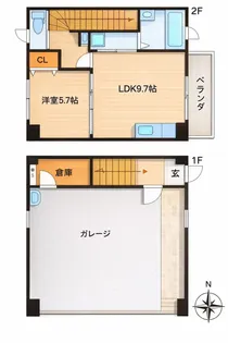 モダンガレージハウスHIRONO A棟【2階】の間取り