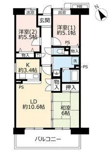 URアーバンラフレ虹ヶ丘南【6階】の間取り
