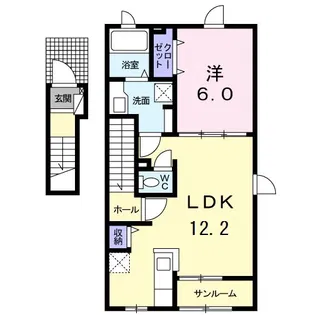 【1LDK・南向き】 ユアーズ・ヴィラ 203号室【2階】の間取り