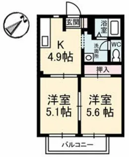 岡山県岡山市北区北方2【アパート】の間取り