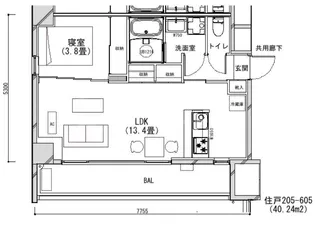 1LDKの間取り画像