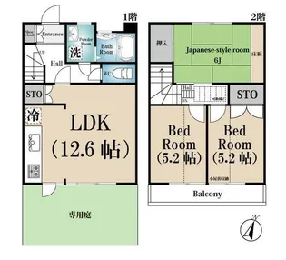 レクタウン玉川学園E棟【2階】の間取り
