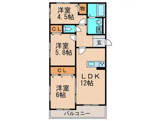 アンレーヴひびきの【1階】の間取り
