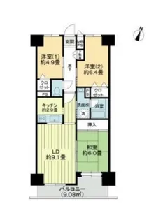 ライオンズプラザ西公園【9階】の間取り