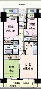 分譲賃貸 武蔵浦和パークホームズ ウエストコート【4階】の間取り