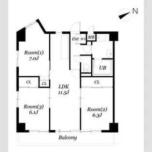ROSE TOWER元今泉【3階】の間取り