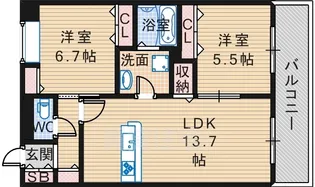 ECRARGE三国ヶ丘【1階】の間取り