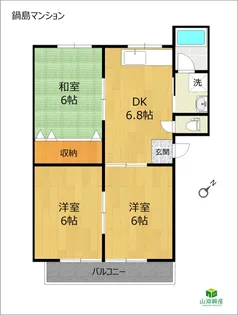 鍋島マンション「3DK」【1階】の間取り