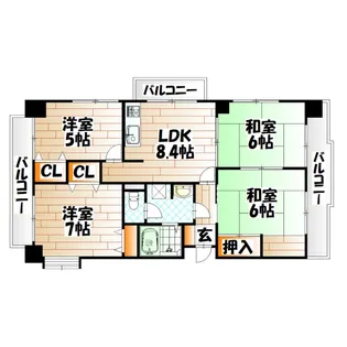 グランピア八幡東【6階】の間取り