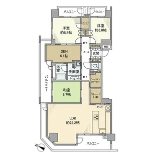 マリンフォートサンセットウイングライト【15階】の間取り