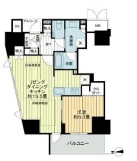 ジオタワー新町【15階】の間取り