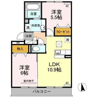 ウエスト ヴィレッジII B棟【1階】の間取り