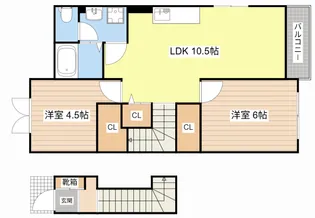 ビーサイドハイツA・B【2階】の間取り
