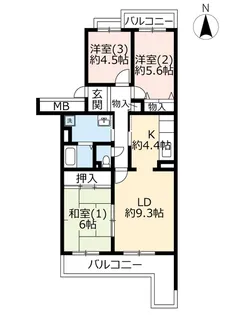 UR千葉ニュータウンプロムナード桜台3番街【4階】の間取り