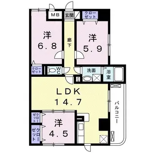 ディアコート 木太【4階】の間取り