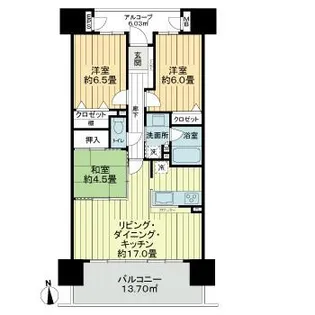 サーパス駅東公園【13階】の間取り