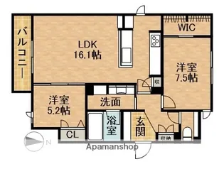 エクラージュ山手町【2階】の間取り