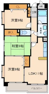 国見ハイツ3号棟【4階】の間取り