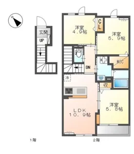 広島県福山市北本庄3【アパート】の間取り