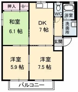 フレスコK B棟【1階】の間取り