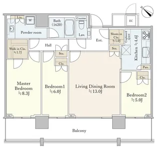 THE ROPPONGI TOKYO CLUB RESIDENCE【32階】の間取り