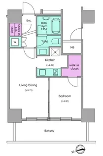 レジディアタワー目黒不動前【8階】の間取り