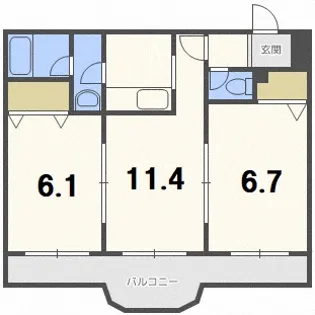 シャトーポルテ上野幌【4階】の間取り