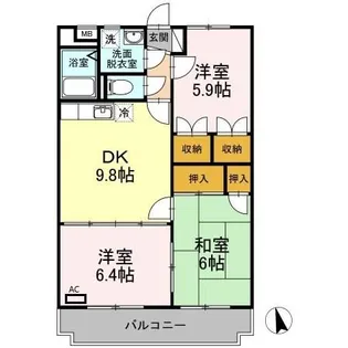 サンライズ駅部田【3階】の間取り