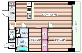 2LDKの間取り画像