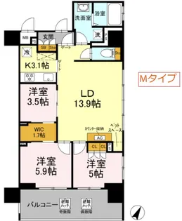 神奈川県横浜市都筑区川和町【マンション】の間取り