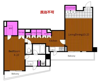 西2面ワイドバルコニー NETフリー レジデンス代々木公園 S【4階】の間取り