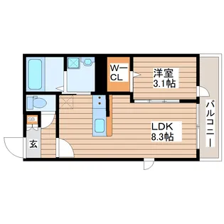 ガス割 白石新築アパート【2階】の間取り