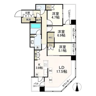 武蔵野タワーズ スカイクロスタワー 1【12階】の間取り
