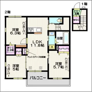 ヘーベル ティーア B【2階】の間取り