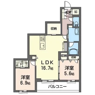 ヴィアソーレ【3階】の間取り