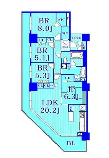 コットンハーバータワーズシーウエスト【21階】の間取り