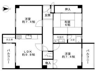千里月見ヶ丘ハイツA棟【4階】の間取り