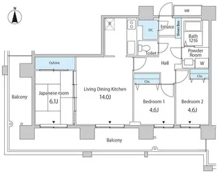 セルリアンホームズ勝どき【11階】の間取り