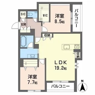 【新築】プレミアス御幸【2階】の間取り