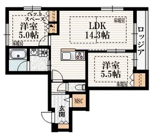 仮称 粕谷1丁目メゾン東棟【2階】の間取り